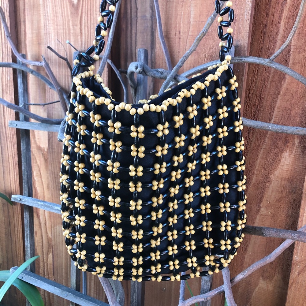 Beaded black shoulder bag
